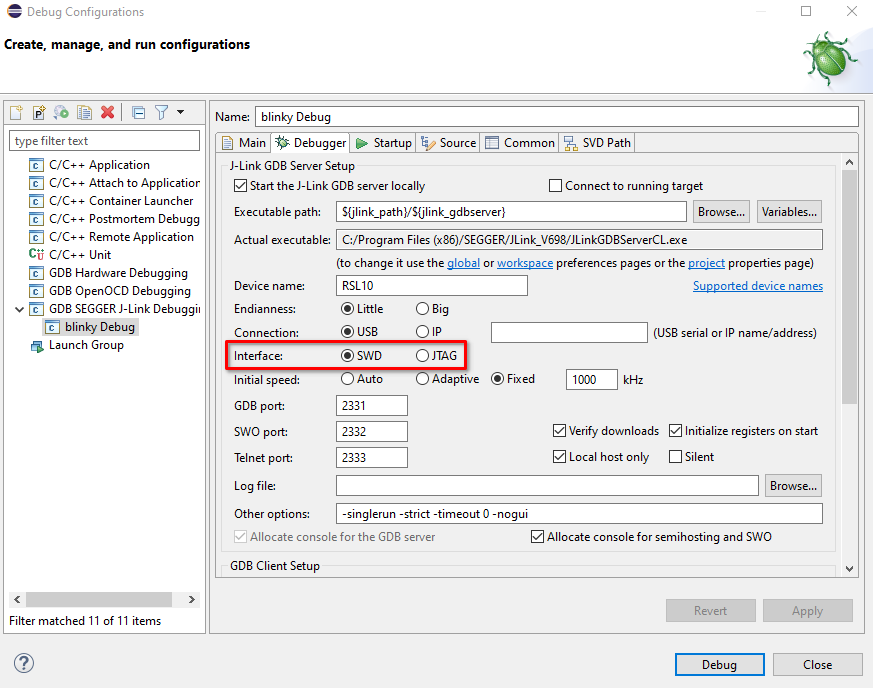 OnSemiconducorIDE JLinkDebugConf Debugger TargetInterface.png