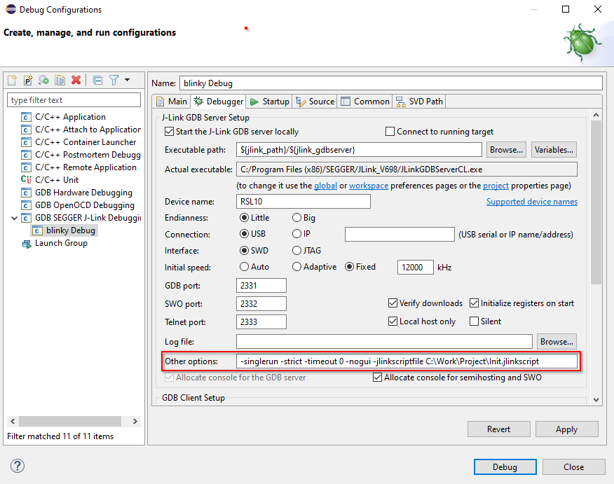 OnSemiconducorIDE JLinkDebugConf Debugger GDBServerCLO.png