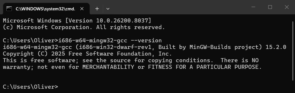 emNet MinGW Install TestMinGWVersion.png