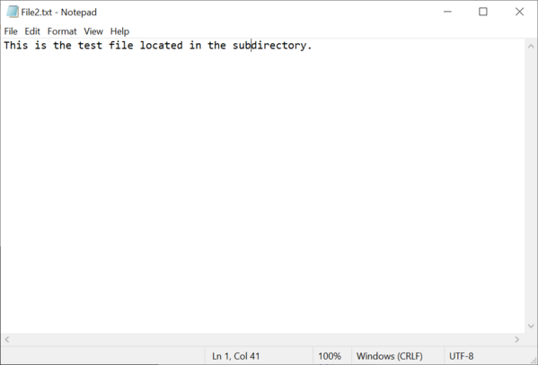 Screenshot of the contents of the file stored in the subdirectory.