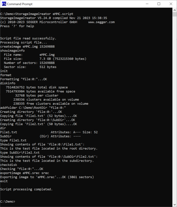 Screenshot of the script execution.