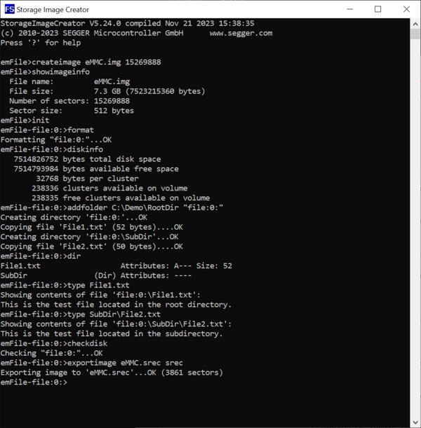 Screenshot of the ExportImage command that saves the contents of all valid logical sectors to a separate file in Motorola S-record format.